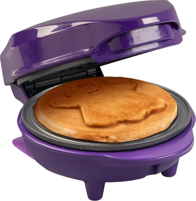 Bestron Mini-wafelijzer, Wafelijzer met speciale plaat "Geest", Wafelgrootte: Ø 10 cm, ideale grootte voor kinderen, voor verjaardagen of als cadeau, baklamp & antiaanbaklaag, kleur: Paars