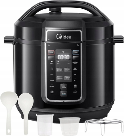 Midea Snelkookpan - Pressure cooker - MY-CS8037WP - XXL - 7,6 L inhoud - 9 tot 12 presetprogramma' s - Led display - Vaatwasserbestendigd
