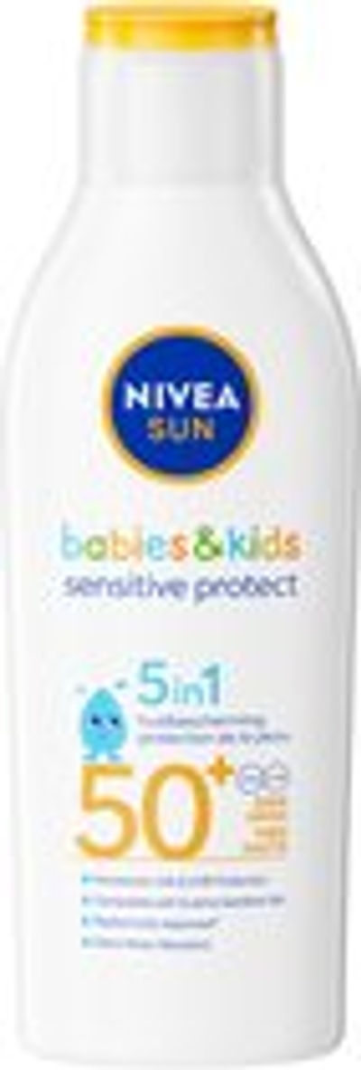 NIVEA SUN Babies & Kids Sensitive Protect Zonnebrand Melk - Baby en Kind - SPF 50+ - Parfumvrij - Geschikt voor de huid met eczeem - 200 ml
