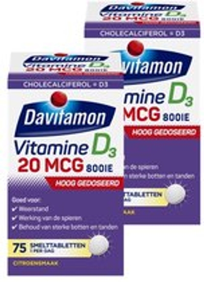 Davitamon Vitamine D3 Forte - vitamine D3 volwassenen - Smelttablet 2 x 75 stuks - BUNDEL 2 STUKS