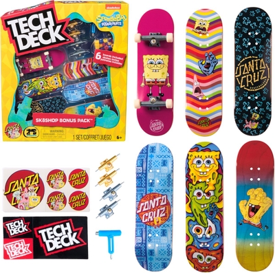 Tech Deck, Spongebob Sk8shop Fingerboard Bonus Pack, aanpasbare miniskateboards voor verzamelaars