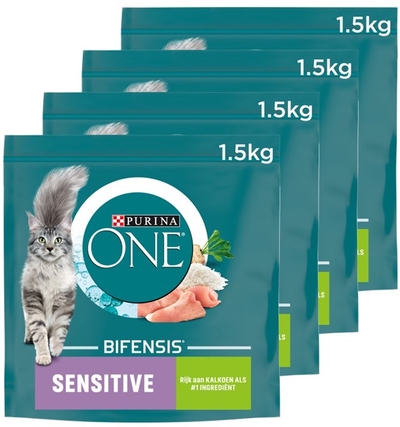 PURINA® ONE® Sensitive - Kattenbrokjes - Kalkoen - 4 x 1.5 kg kattenbrokken