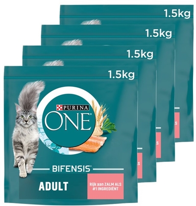 PURINA® ONE® Adult - Kattenbrokjes - Zalm & Volkoren Granen - 4 x 1.5 kg kattenbrokken