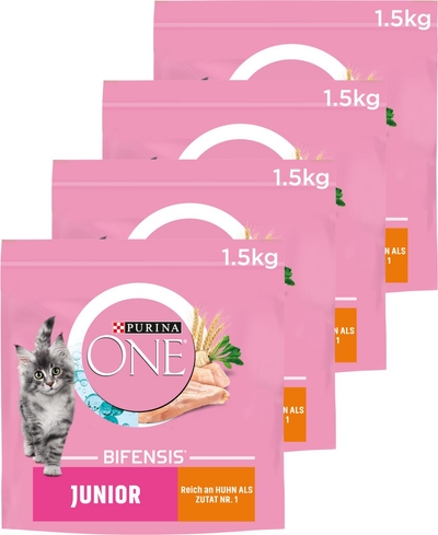 PURINA® ONE® Junior - Kattenbrokjes - Kip & Volkoren Granen - 4 x 1.5 kg kattenbrokken