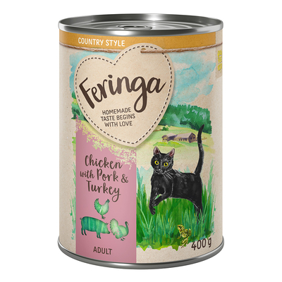 Feringa Country Style Menu 6 x 400 g - Kip. rundvlees. varkensvlees - natvoer katten