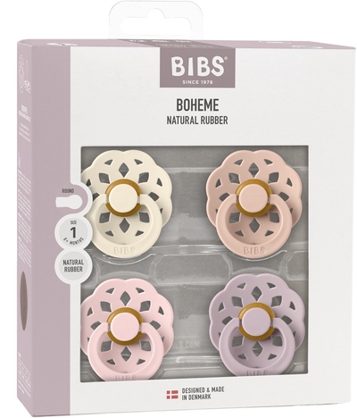 BiBs Boheme Fopspeen - Rond - 4 Stuks - 6-18 Mnd - Ivory/Blush/Blossom/Dusky Lilac
