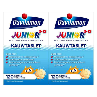 Gratis Verzending: 2x Davitamon Junior 3+ Multivruchten 120 kauwtabletten