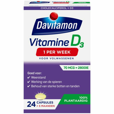 Gratis Verzending: 4x Davitamon Vitamine D Vegan 1 Per Week 24 capsules