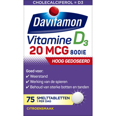 Gratis Verzending: 4x Davitamon Vitamine D3 20MCG Hoog Gedoseerd 75 smelttabletten