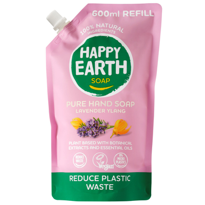 Happy Earth Handzeep Navulling Lavender Ylang 100% Natuurlijk 600 ml