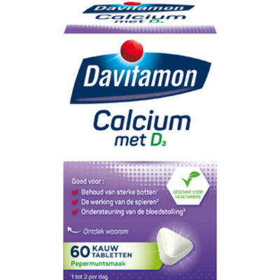 Gratis Verzending: 4x Davitamon Calcium Vitamine D3 Pepermunt 60 kauwtabletten