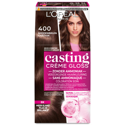 2x L'Oréal Casting Crème Gloss Semi-Permanente Haarkleuring 400 Middenbruin