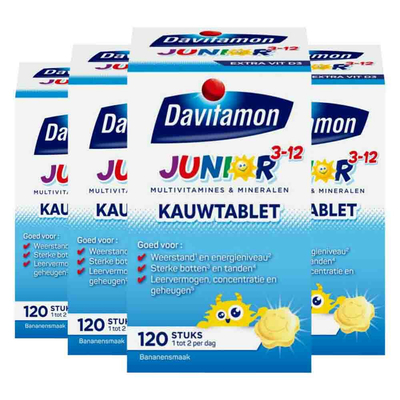 Gratis Verzending: 4x Davitamon Junior 3+ Kauwvitamines Banaan 120 kauwtabletten