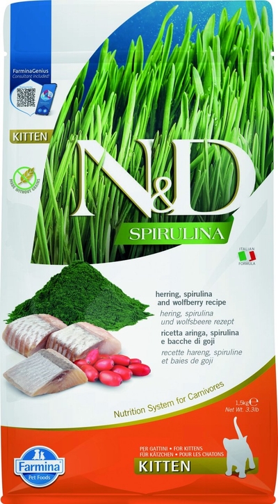 N&D Spirulina voeding voor de kitten Haring 1,5 kg kattenbrokken
