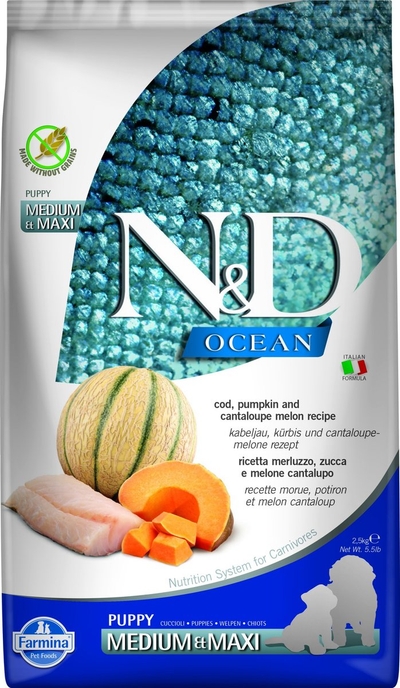 N&D Ocean Puppyvoeding Kabeljauw met Pompoen medium/maxi 2,5 kg hondenbrokken