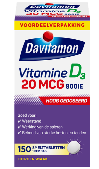 Davitamon Vitamine D3 20mcg Smelttabletten 150TB