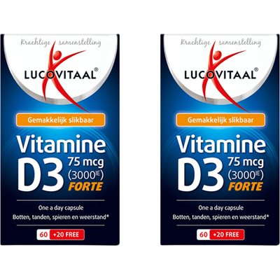 Lucovitaal D3 75mcg forte vitamine capsules 2-pack Vitamine D 2 stuks