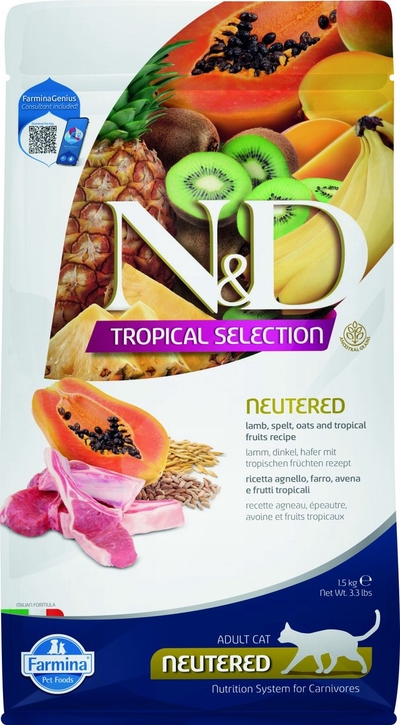 N&D Tropical voeding voor de gecastreerde kat Lam 1,5 kg kattenbrokken