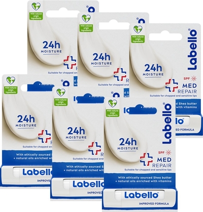 Labello Med repair Protect+ SPF15 - Lippenbalsem - Kalmeert Droge en Gebarsten Lippen - Beschermd Tegen UVA- en UVB-stralen - 6 stuks