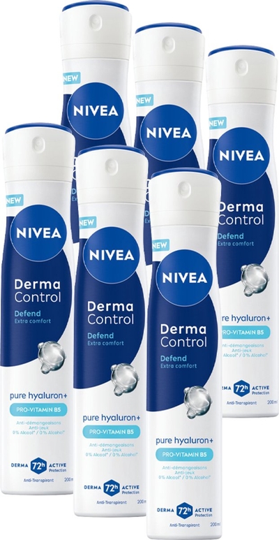 NIVEA Derma Control Defend Deodorant Spray - Tegen Irritaties - Beschermt 72 uur - met Hyaluron  - 6 x 200ml