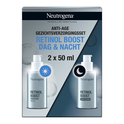 Neutrogena Retinol Boost 2-delige set, dag- en nachtcrème, anti-aging formule voor een beschermde, jong en gezond uitziende huid, 2 x 50 ml
