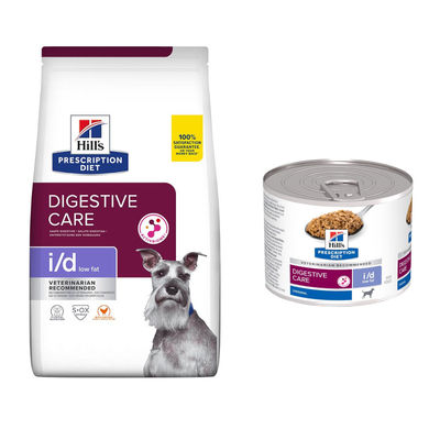 6 of 6.5kg Hill's Prescription diet droogvoer + 6x200g natvoer gratis! - I/D Digestive Care Low Fat Hondenvoer met Kip 6 kg - hondenbrokken
