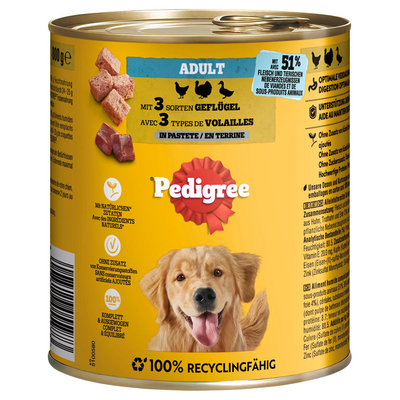 12x800g Gevogelte in paté Pedigree Classic natvoer voor honden - natvoer honden