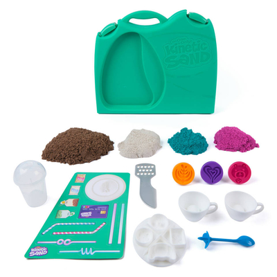 Kinetic Sand - Cafékoffer met 793 g speelzand in 4 kleuren 9 gereedschappen en vormen opbergkoffer