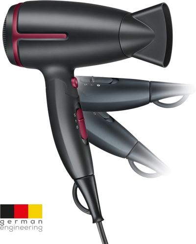 Beurer HC 25 Limited Editon 25 Reisföhn - Inklapbaar - Compact voor Wereldwijd gebruik - Snel Droog Haar en Perfecte Styling - Dankzij Ionenfunctie & Koude luchtstand - Zwart/bordeauxrood