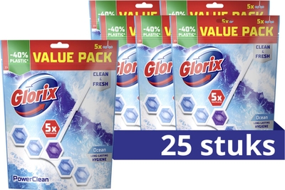 Glorix Power Clean Toiletblok - Ocean - geeft je een langdurig schoon en fris toilet - 5 x 5 stuks