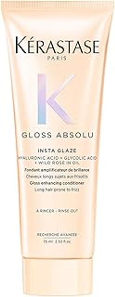 Kérastase Gloss Absolu, Fondant Insta Glaze, Hydraterende Conditioner, Maakt Glad, Voor Zijdezacht En Glanzend Haar, Met Hyaluronzuur, Glycolzuur En Wilde Rozenolie, Voor Lang Pluizig Haar, 75 ml