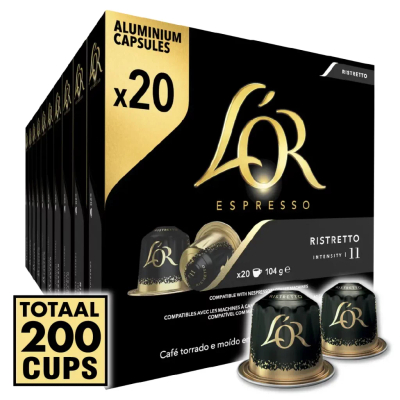 L’Or Espresso Ristretto Koffiecups – Intensiteit 11/12 – 10 x 20 capsules
