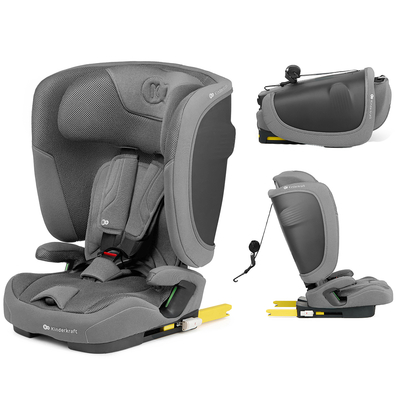 Kinderkraft FIX2GO i-Size – Autostoel – 76-150 cm – SAFERIDE SENSOR – EASY GROW – AIR FLOW – Inklapbaar – i-Size R129 - Grijs