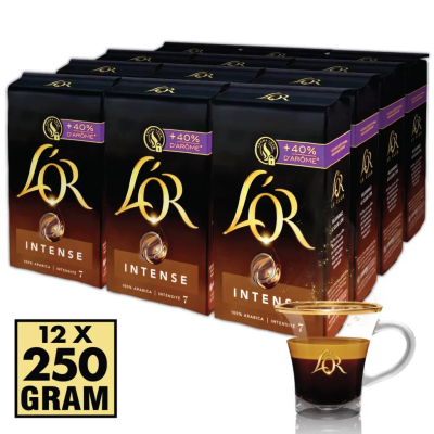 L’Or Intense Gemalen Koffie 12x250gram 100% Arabica **Intensiteit 7 (2,90 p/pak)