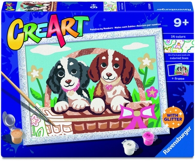 Ravensburger Creart schilderen op nummer honden in mandje.