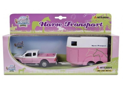 Kids Globe Die-cast Auto met Paardentrailer Roze, 1:32