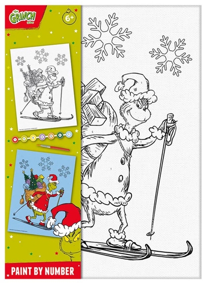 the Grinch - Totum canvas schilderen op nummer the Grinch A4 formaat schilderijtje maken - knutselset kinderen jongens en meisjes vanag 6 jaar incl. versftrip en penseeltje
