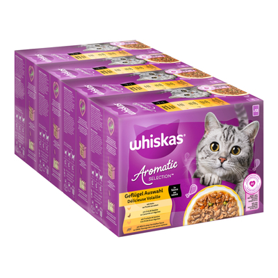 48x85g Whiskas 1+ Aromatic Selection Gevogelte in Saus nat kattenvoer - natvoer katten