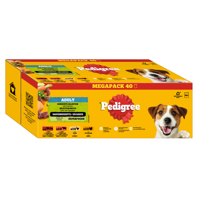 Pedigree Multipack portiezakjes gemengde selectie in saus 4 soorten 40x100g - Gemengde selectie in saus (4 varianten) - natvoer honden