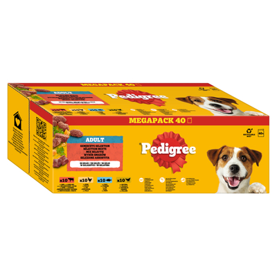 Pedigree Multipack portiezakjes gemengde selectie in saus 4 soorten 40x100g - Gemengde selectie in saus (4 varianten) - natvoer honden
