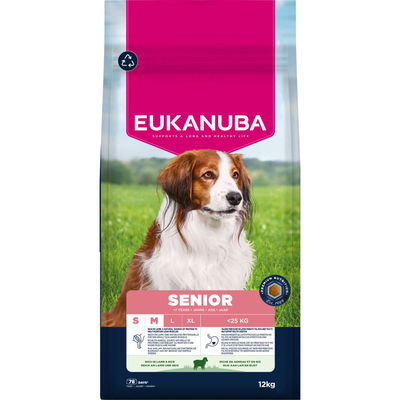 2 x 12 kg Eukanuba Premium Nutrition Senior Small & Medium Breed Lamb & Rijst Droogvoer voor honden - hondenbrokken
