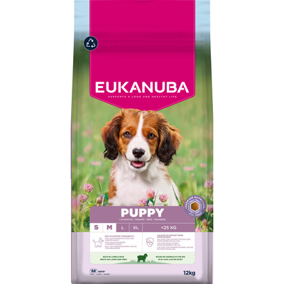 Eukanuba Premium Voeding Puppy Klein & Middelgroot Ras Lam & Rijst - Dubbelpak: 2 x 12 kg - hondenbrokken