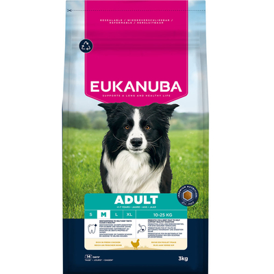 3kg Eukanuba Premium Nutrition Adult Medium Breed Kip Hondenvoer droog - hondenbrokken