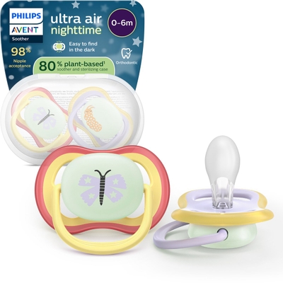 Philips Avent Ultra Air Night – Glow-in-the-dark fopspeen –(0-6 mnd) Extra luchtopeningen – 2 stuks - SCF376/25