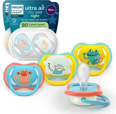 Philips Avent Ultra Air Day & Night – Glow-in-the-dark fopspeen – Extra luchtopeningen – 4 stuks - SCF349/56
