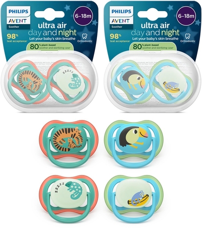 Philips Avent Ultra Air Day & Night – Fopspeenset met dag- en nachtversie – 4 stuks – 6-18 mnd - SCF087/27