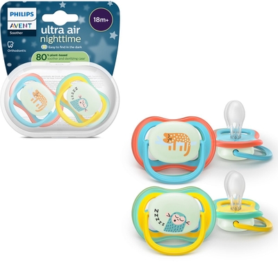Philips Avent Ultra Air Night – Glow-in-the-dark fopspeen –(18 mnd+) Extra luchtopeningen – 2 stuks - SCF376/32