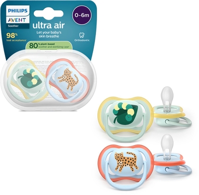 Philips Avent Ultra Air – Ademend en lichtgewicht fopspeen (0-6 mnd) – 2 stuks - SCF087/02
