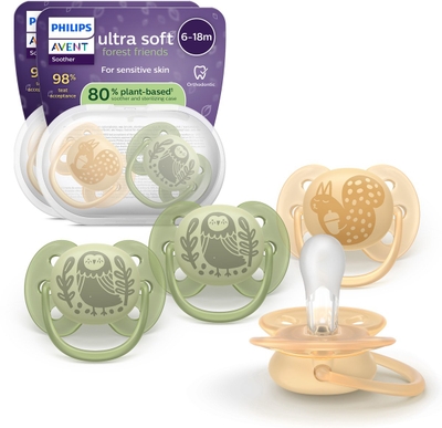 Philips Avent Ultra Soft – Superzachte siliconen fopspeen (6-18 mnd) – Voor gevoelige huid – 4 stuks - SCF091/52