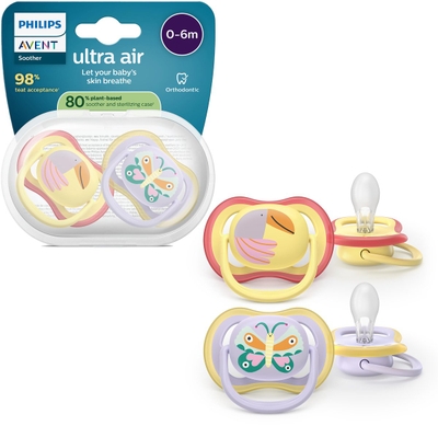 Philips Avent Ultra Air – Ademend en lichtgewicht fopspeen (0-6 mnd) – 2 stuks - SCF087/04